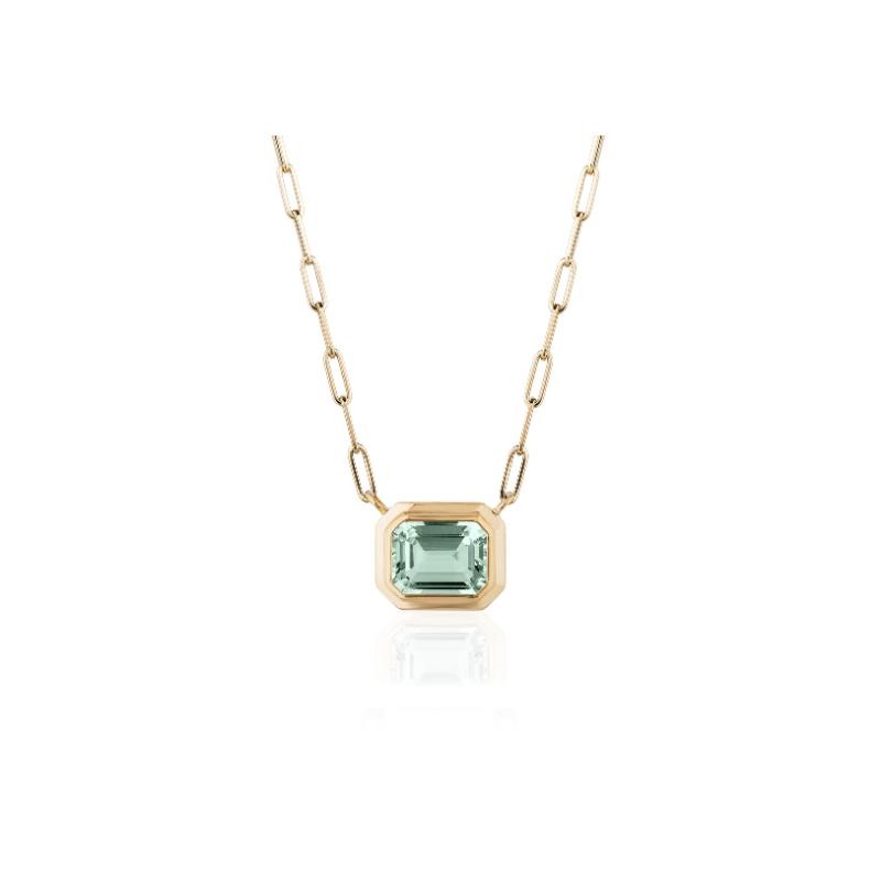 Prasiolite Emerald Cut Bezel Pendant In 18K Yellow Gold.