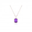 Amethyst Emerald Cut Pendant With Pink Opal Inlay In 18K Rose Gold.