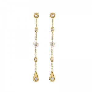 Long Gold & Diamond Marquis Teardrop Earrings