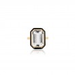 Rock Crystal Emerald Cut Ring With Black Enamel In 18K Yellow Gold.