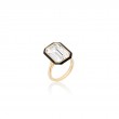 Rock Crystal Emerald Cut Ring With Black Enamel In 18K Yellow Gold.