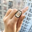 Rock Crystal Emerald Cut Ring With Black Enamel In 18K Yellow Gold.