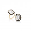 Rock Crystal Emerald Cut Ring With Black Enamel In 18K Yellow Gold.