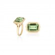 East West Prasiolite Emerald Cut Bezel Ring In 18K Yellow Gold.