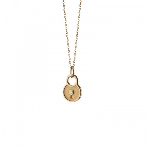 Round Lock Charm Necklace Layered with Lock Charm Black Steel Chain Necklace