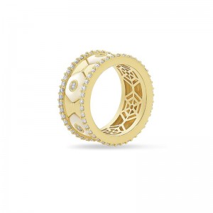 18K Yellow Gold Baia Band Ring  With Diamonds And Mother Of Pearl