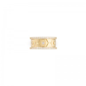 18K Yellow Gold Baia Band Ring  With Diamonds