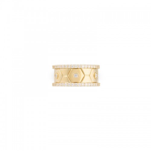 18K Yellow Gold Baia Band Ring  With Diamonds