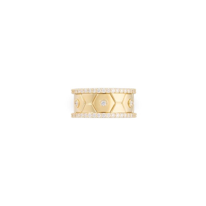 18K Yellow Gold Baia Band Ring  With Diamonds