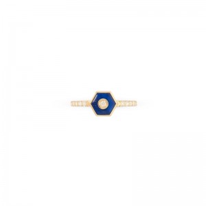 18K Yellow Gold Baia Stackable Ring  With Diamonds And Lapis
