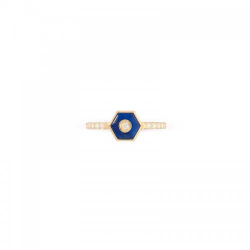 18K Yellow Gold Baia Stackable Ring  With Diamonds And Lapis