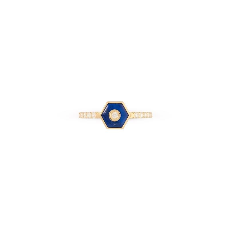 18K Yellow Gold Baia Stackable Ring  With Diamonds And Lapis