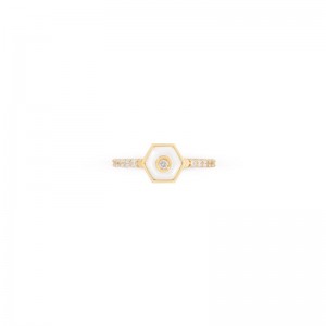 18K Yellow Gold Baia Stackable Ring  With Diamonds And Mother Of Pearl