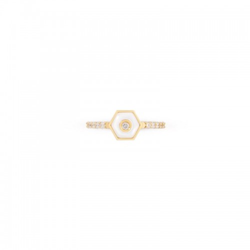 18K Yellow Gold Baia Stackable Ring  With Diamonds And Mother Of Pearl