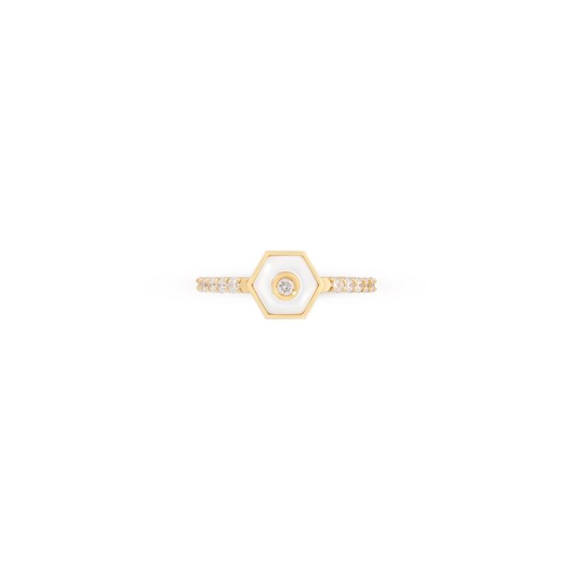 18K Yellow Gold Baia Stackable Ring  With Diamonds And Mother Of Pearl