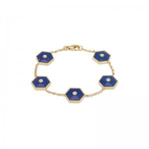 18K Yellow Gold Baia Link Bracelet  With Diamonds And Lapis