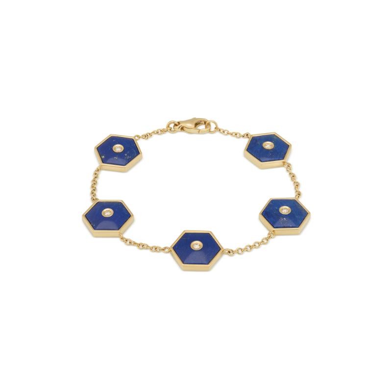 18K Yellow Gold Baia Link Bracelet  With Diamonds And Lapis