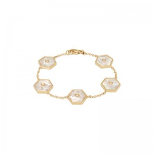 18K Yellow Gold Baia Link Bracelet  With Diamonds And Mother Of Pearl