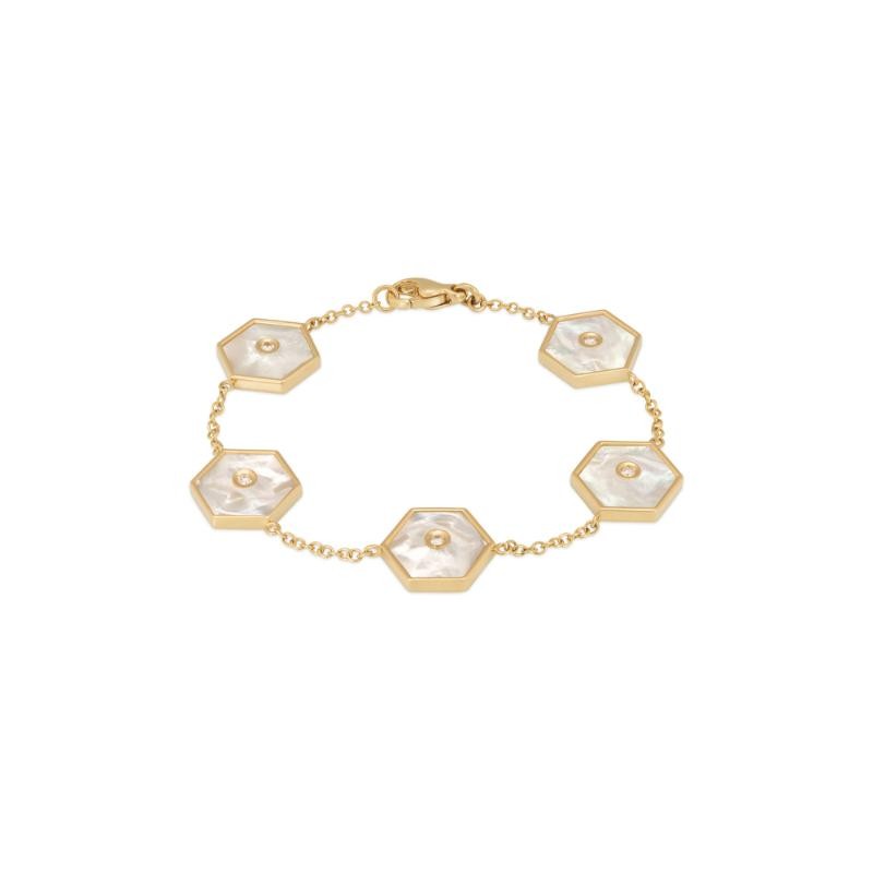18K Yellow Gold Baia Link Bracelet  With Diamonds And Mother Of Pearl