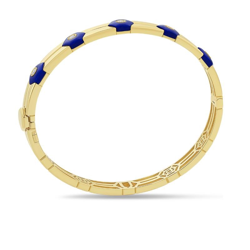 18K Yellow Gold Baia Bangle  With Diamonds And Lapis