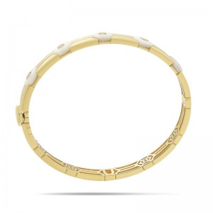 18K Yellow Gold Baia Bangle  With Diamonds And Mother Of Pearl