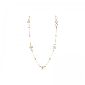 18K Yellow Gold Baia Long Necklace  With Diamonds And Mother Of Pearl