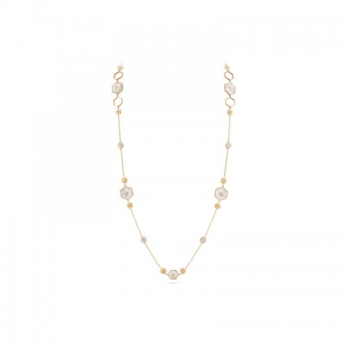 18K Yellow Gold Baia Long Necklace  With Diamonds And Mother Of Pearl