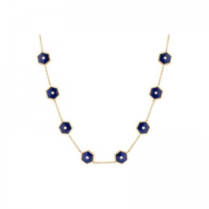 18K Yellow Gold Baia Necklace  With Diamonds And Lapis, 17 Inches