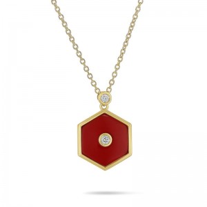 18K Yellow Gold Baia Pendant  With Diamonds And Coral