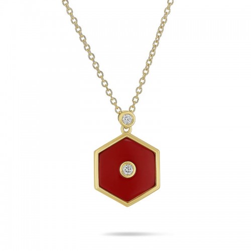 18K Yellow Gold Baia Pendant  With Diamonds And Coral