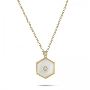 18K Yellow Gold Baia Pendant  With Diamonds And Mother Of Pearl