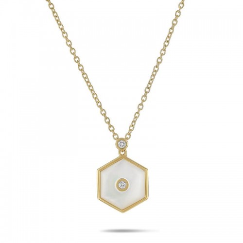18K Yellow Gold Baia Pendant  With Diamonds And Mother Of Pearl