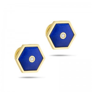 18K Yellow Gold Baia Stud Earrings  With Diamonds And Lapis