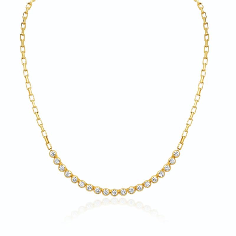 18KT Yellow Gold Diamonds Bezel Set Necklace