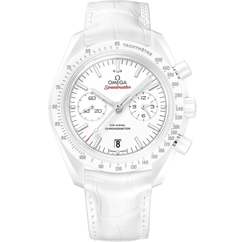 44.25 mm, White Ceramic On Leather Strap