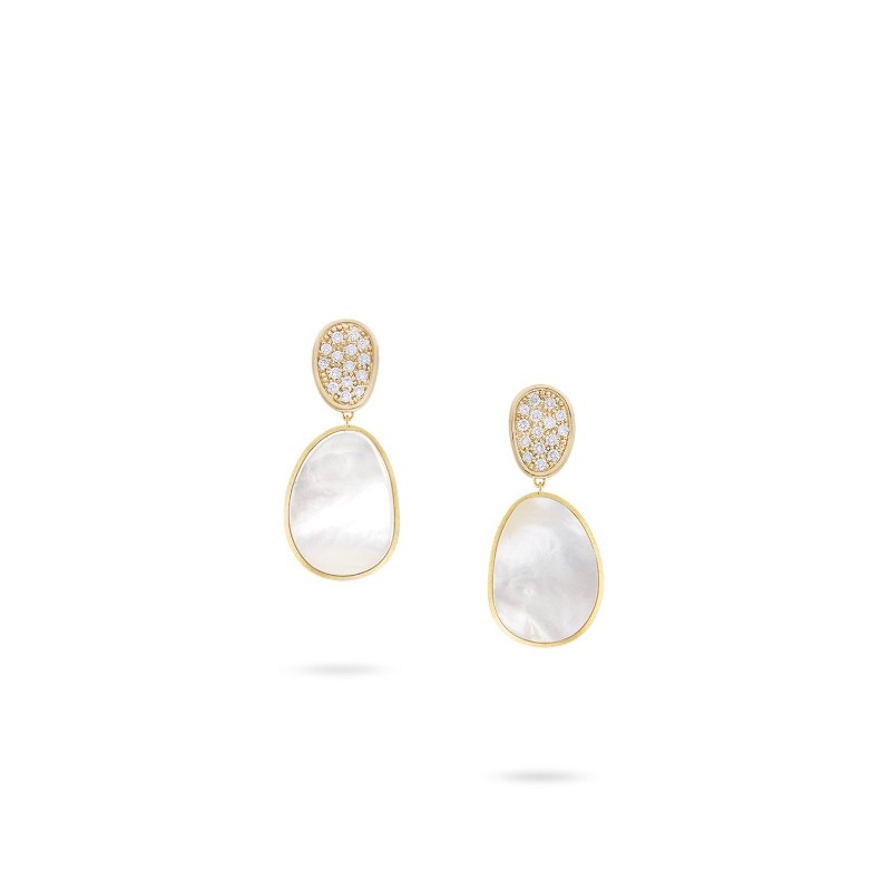 Lunaria 18K Yellow Gold and Diamond White Mother of Pearl Small Drop Earrings