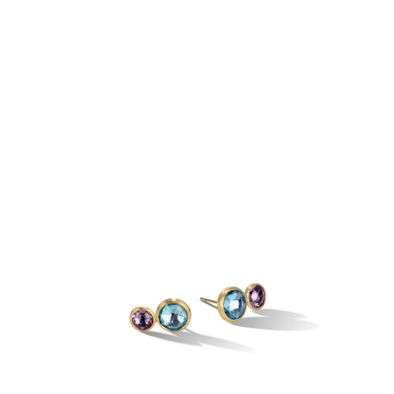 Jaipur 18K Yellow Gold Blue Topaz and Amethyst Stud