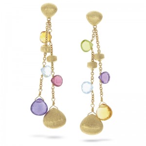 Paradise 18K Yellow Gold Mixed Gemstone Double Drop Earrings