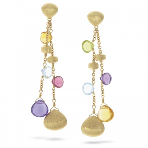 Paradise 18K Yellow Gold Mixed Gemstone Double Drop Earrings
