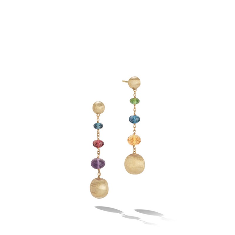 Africa Gemstone 18K Yellow Gold Mixed Gemstone Drop Earrings