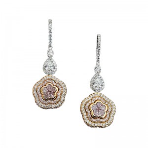 Pink Diamond Flower Earrings