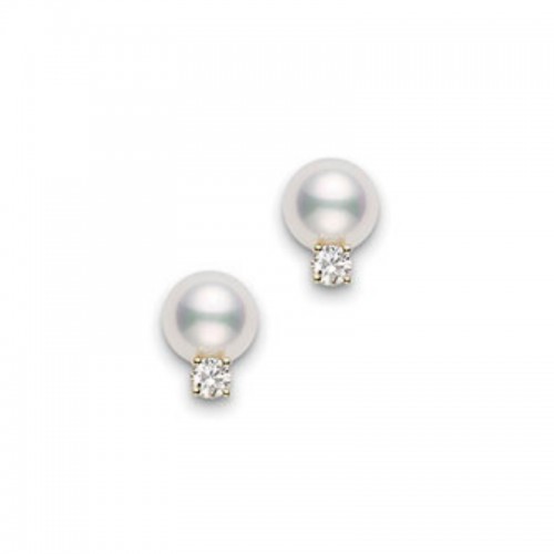 Akoya Cultured Pearl & Diamond Earrings 7-7.5mm