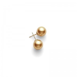 Golden South Sea Pearl & Diamond Earrings 9mm A+