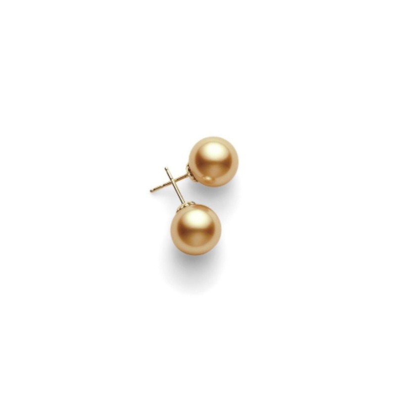 Golden South Sea Pearl & Diamond Earrings 9mm A+