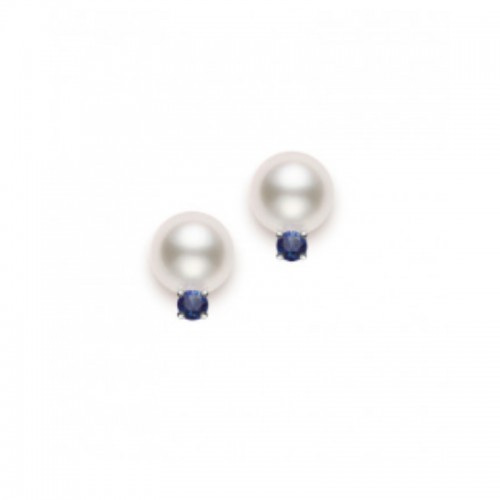Akoya Cultured Pearl & Sapphire 7.5-8mm A+ Earrings
