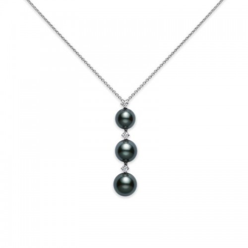 Black South Sea Cultured Three Pearl Drop Pendant 8-9mm