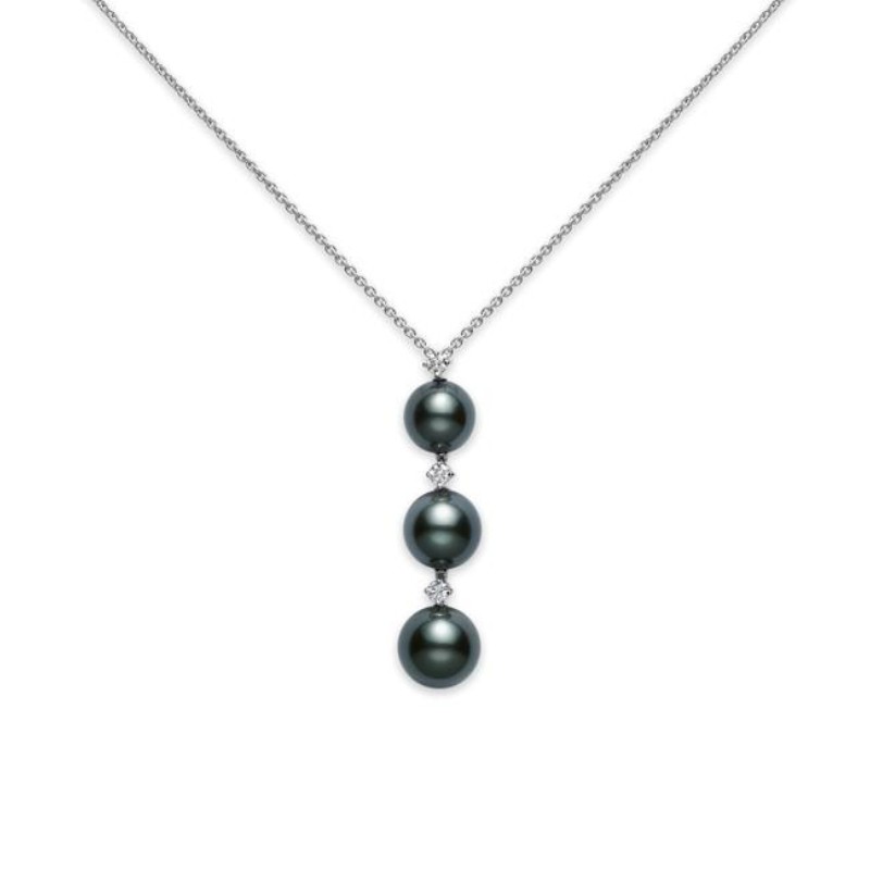 Black South Sea Cultured Three Pearl Drop Pendant 8-9mm - PFNKM00064