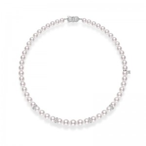 Akoya Cultured Pearl Graduated Strand Necklace with Diamond Rondelles