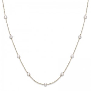 Akoya Cultured Pearl Tin Cup Station Necklace 5-5.5mm A+