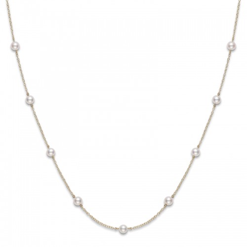 Akoya Cultured Pearl Tin Cup Station Necklace 5-5.5mm A+